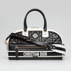 Christian Dior Black/White Cannage Quilted Leather Medium Vibe Bowling Bag